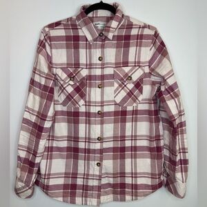 Frank and Oak Plaid Button-Up Shirt in pink and White size medium organic cotton